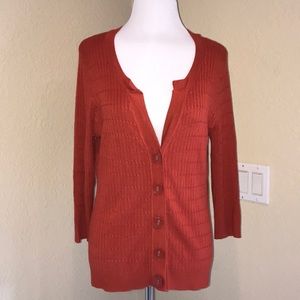 VERVE Thinly Cable Knitted Orange Cardigan Sweater